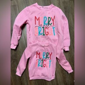 Kids Pink "Merry and Bright" Mother Medium and Daughter 6T Sweatshirt - Holiday